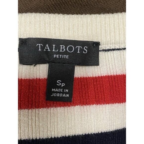 Talbots Long Puff Sleeve Red/White/Blue Striped Viscose Blend Sweater Size S/P - Picture 4 of 5